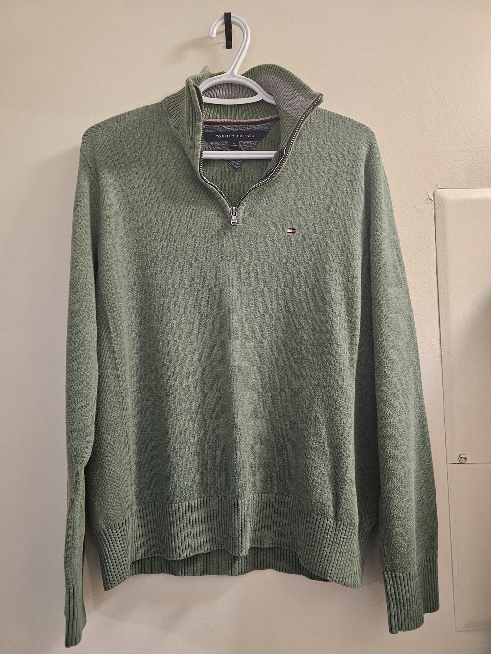 Tommy Hilfiger Men's Sage Green Quarter-Zip Sweater